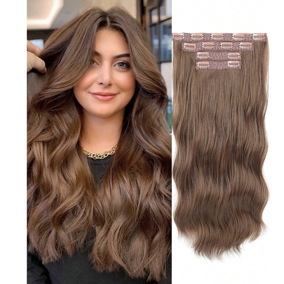 Medium Brown wavy hair extensions with clips - Picture 1 of 8